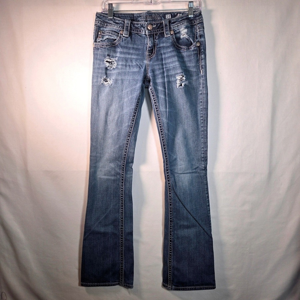 Miss Me Bootcut Jeans Distressed Embellished Y2K Western Glam Size 29 - Picture 4 of 11